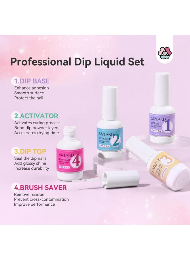Saviland SAVILAND Dip Powder Liquid Set: 4 Pcs Nail Dip Liquid Set with Dip Powder Base Activator Top Coat and Brush Saver 15 ml/0.5 Fl.oz Dipping Nail Liquid Set for Dip Powder Nail Kit Home DIY Salon Art  - Image 5