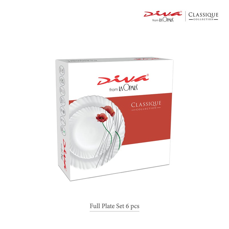 La Opala مجموعة لا أوبالا ديفا كلاسيك للأواني الزجاجية | مجموعة أطباق كاملة من 6 | تصميم زهرة الصباح | لتناول الطعام والهدايا | آمنة للاستخدام في الميكروويف | 100% نباتية | قوية جداً | خفيفة جداً وبيضاء - Image 4