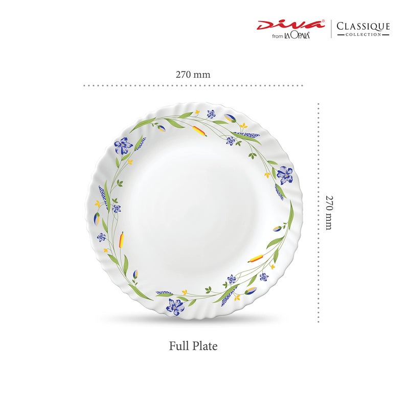 La Opala مجموعة لا أوبالا ديفا كلاسيك للأواني الزجاجية | مجموعة أطباق كاملة من 6 | تصميم زهرة الصباح | لتناول الطعام والهدايا | آمنة للاستخدام في الميكروويف | 100% نباتية | قوية جداً | خفيفة جداً وبيضاء - Image 2