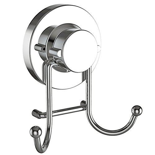 HOME SO Suction Cup Hooks for Shower, Bathroom, Kitchen, Glass Door, Mirror, Tile – Loofah, Towel, Coat, Bath Robe Hook Holder for Hanging up to 15 lbs – Rustproof Chrome Stainless Steel (1-Pack) - Image 1