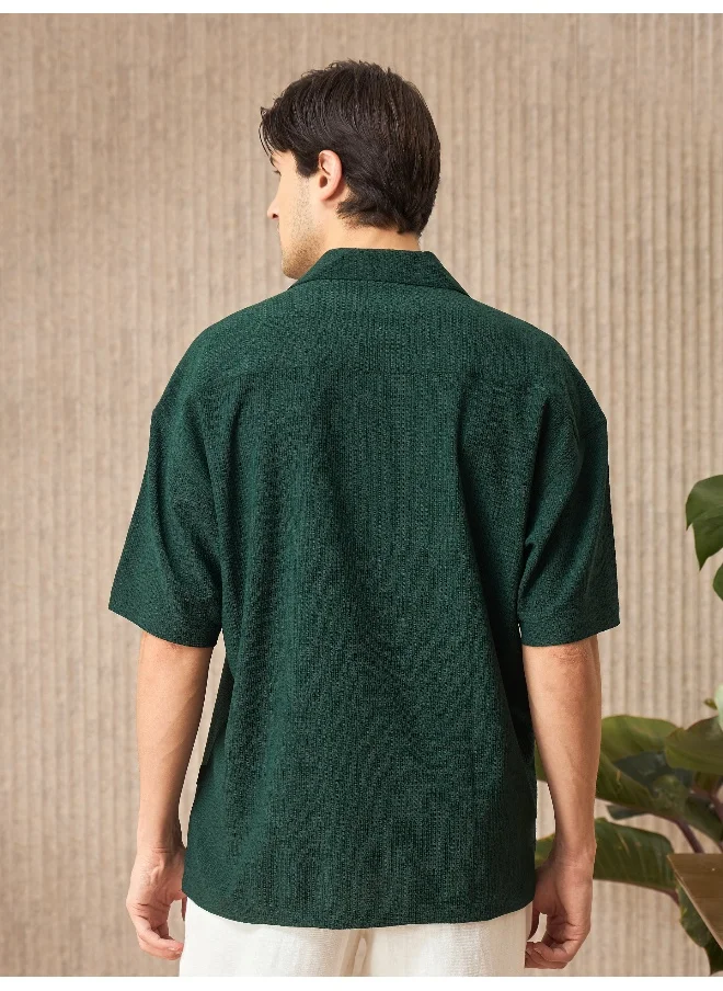 Beyoung Lush Green Half Sleeves Cuban Shirt For Men