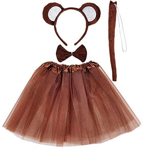 Jmkcoz Monkey Costume Tutu Set, Animal Fancy Dress Costume Kit, Monkey Ear Headband Bowtie Tail Bow Tie for Halloween Cosplay Party Decoration - Image 1