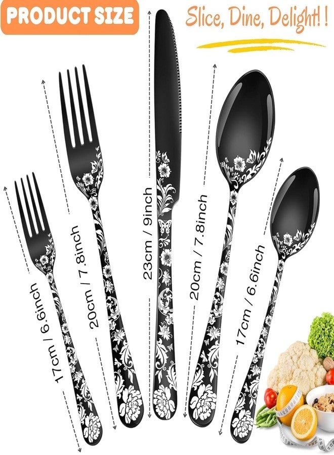KESESU Silverware Set, KESESU 20 Pieces Stainless Steel Square Flatware Cutlery Set for 4, Modern Tableware Eating Utensils for Kitchen, Matte Finish, Dishwasher Safe – Rainbow (20, Black) - Image 2