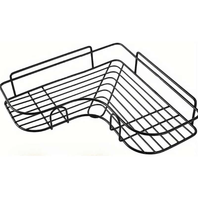 BIRDWING 2 Pic Bathroom Corner Self Adhesive Corner Shelf for Bathroom/Adhesive Shelf for Kitchen with Magic Sticker/Bathroom Organizer Without Drill (GI Metal, Black) - Pack of 2 - Image 1
