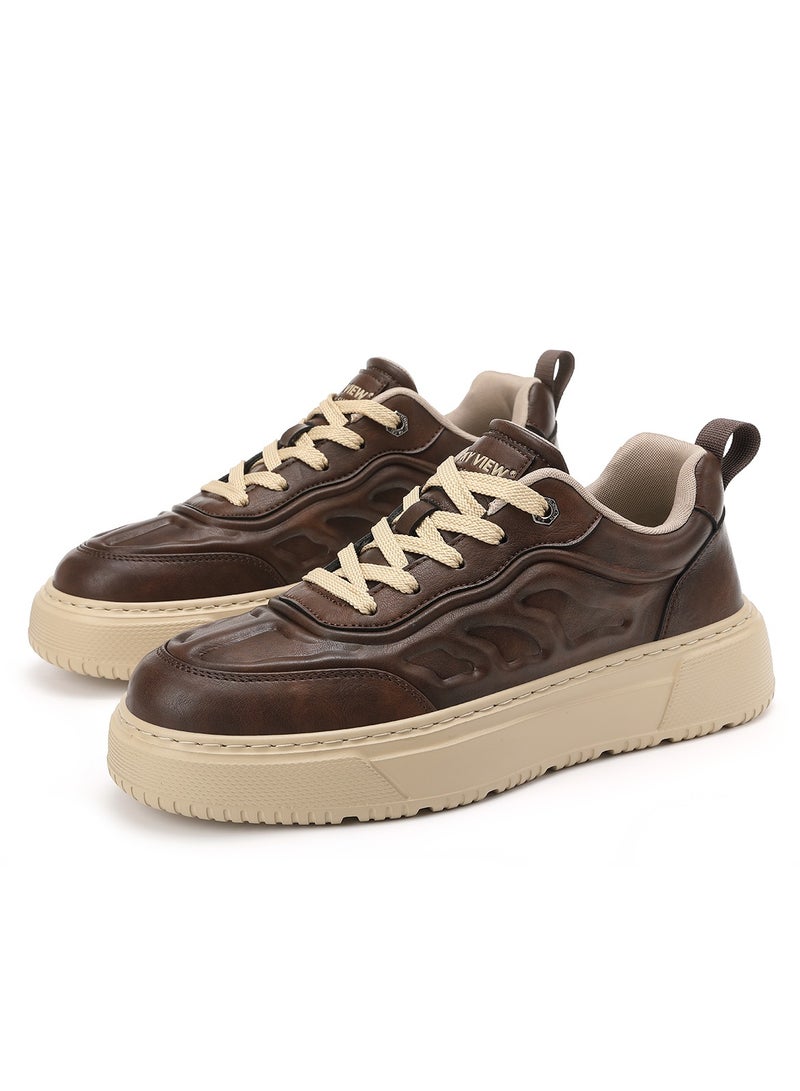 Sky View SKY VIEW Men's Fashion Shoes Ultrafine Fiber Vamp Casual Shoes For Men Non Slip Lace Up Chunky Sneakers Cushioned And Lightweight Low Top Walking Shoes  - Image 1