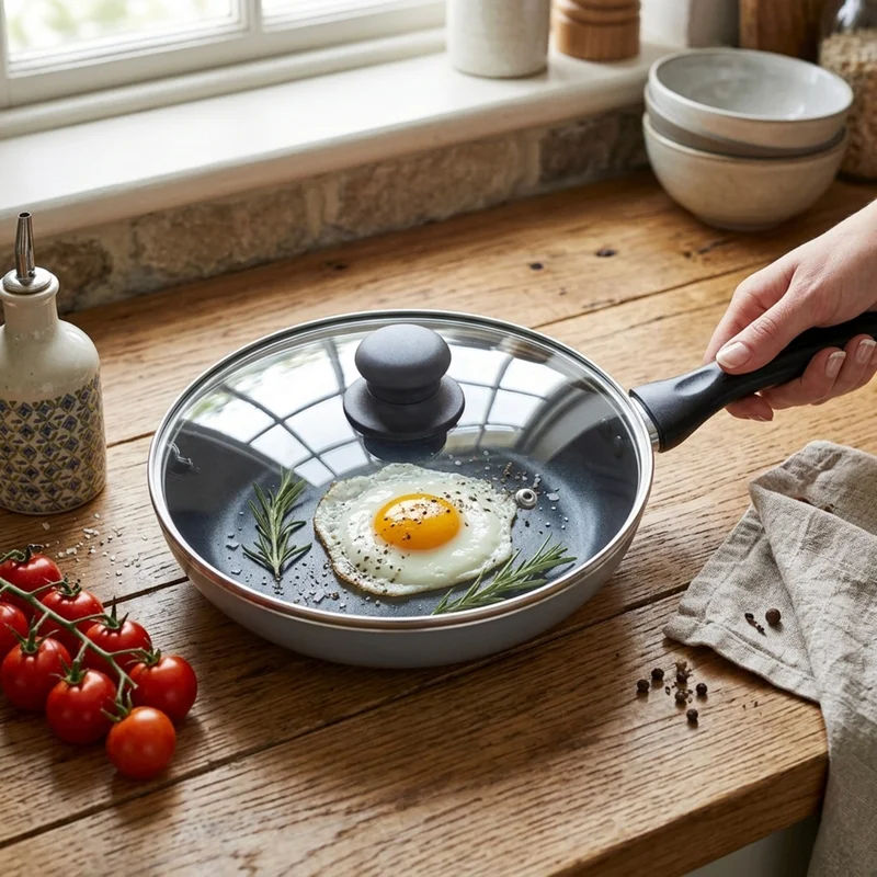 Wilson Wilson Non Stick Fry Pan with Glass Lid 20cm, Grey, Aluminium Cooking Pan, Induction & Gas Compatible, Scratch Resistant Coating, Cool Touch Handle, Easy Clean Kitchen Cookware