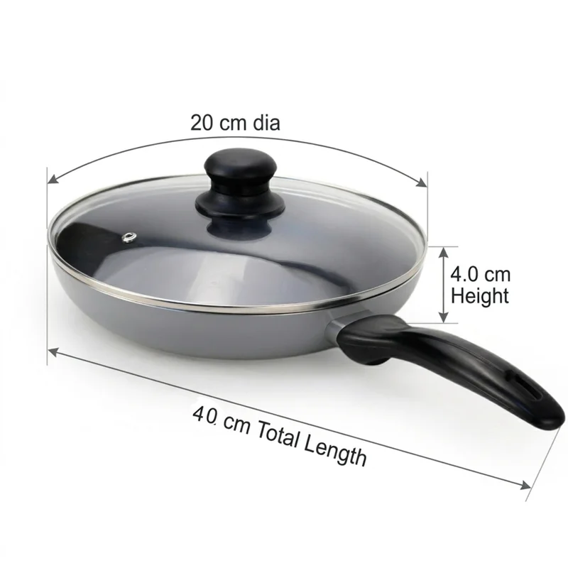 Wilson 20 Wilson Non Stick Fry Pan with Glass Lid 20cm, Grey, Aluminium Cooking Pan, Induction & Gas Compatible, Scratch Resistant Coating, Cool Touch Handle, Easy Clean Kitchen Cookware  | Best Price UAE