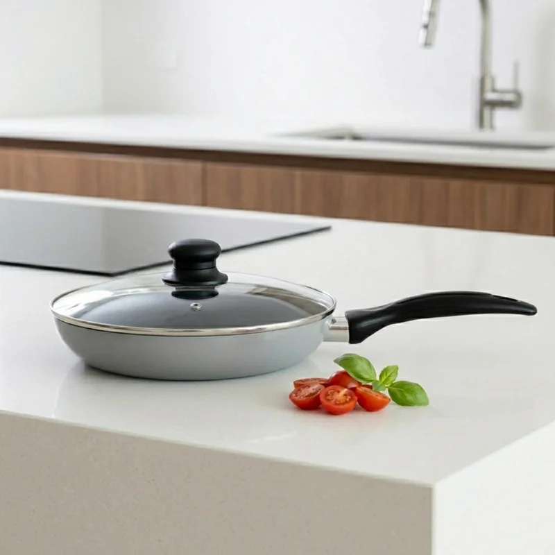 Wilson 20 Wilson Non Stick Fry Pan with Glass Lid 20cm, Grey, Aluminium Cooking Pan, Induction & Gas Compatible, Scratch Resistant Coating, Cool Touch Handle, Easy Clean Kitchen Cookware  | Best Price UAE
