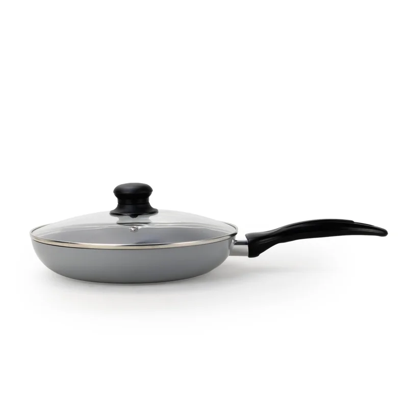 Wilson Wilson Non Stick Fry Pan with Glass Lid 20cm, Grey, Aluminium Cooking Pan, Induction & Gas Compatible, Scratch Resistant Coating, Cool Touch Handle, Easy Clean Kitchen Cookware