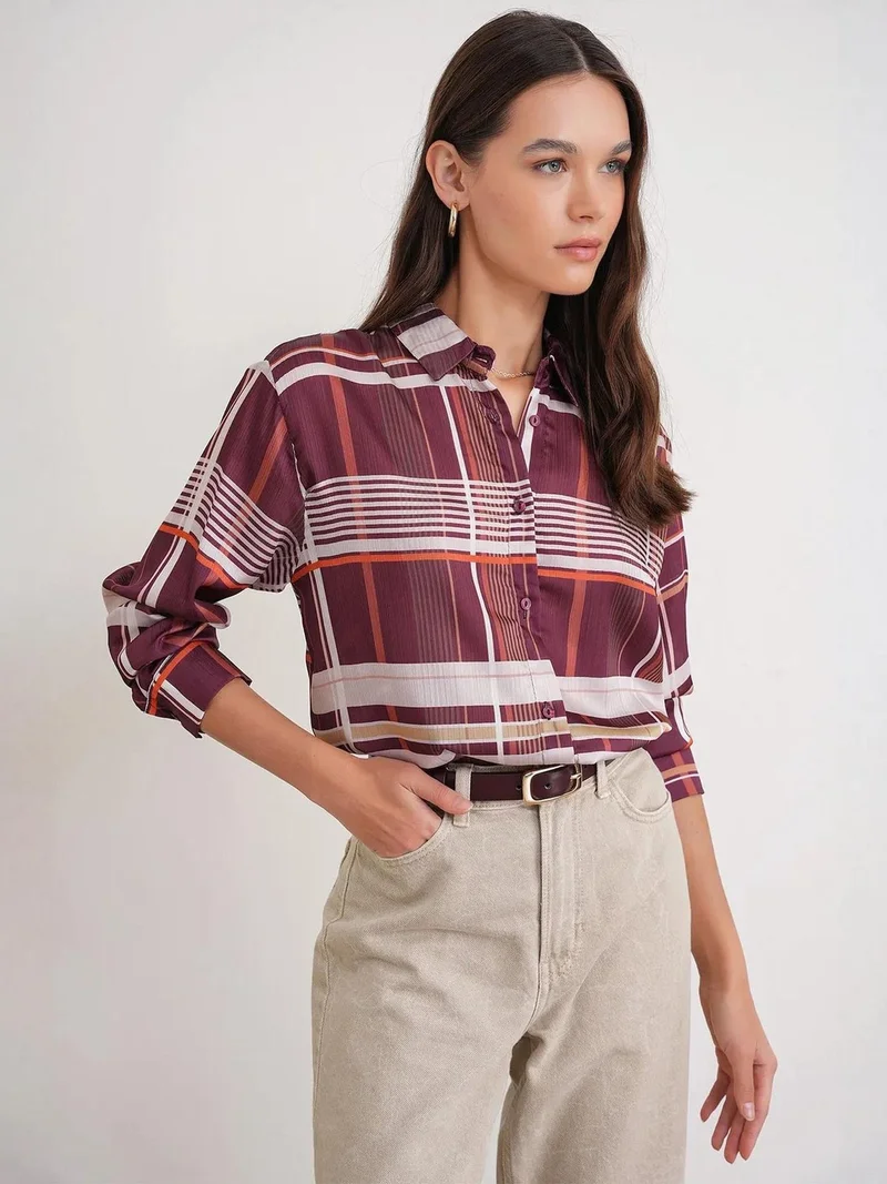 MixRay Mixray Plaid Button-Up Satin Shirt