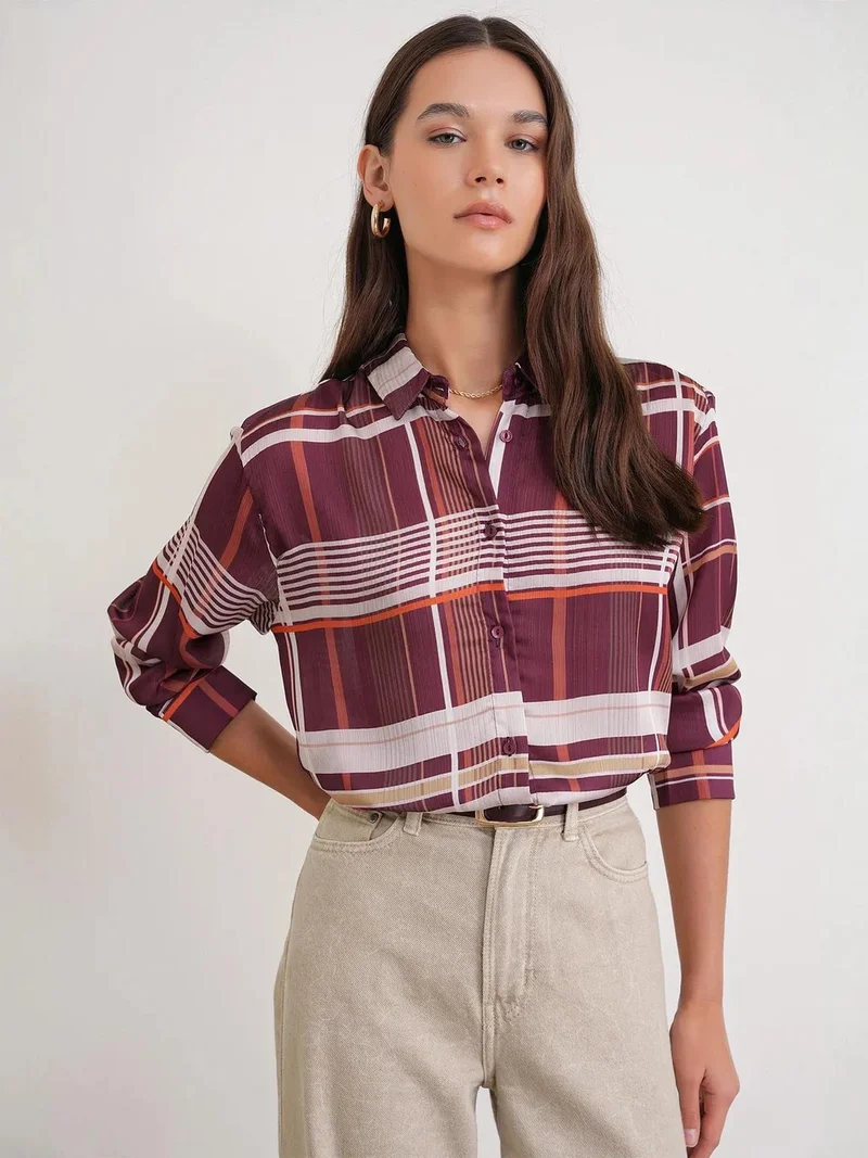 MixRay Mixray Plaid Button-Up Satin Shirt