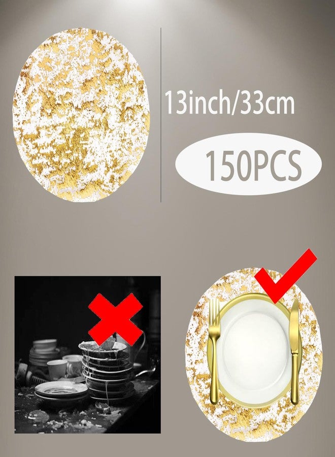 GetFeeds 150PCS Gold Foil Placemats Disposable - 13 Inch Round Metallic Table Runner Set, Pressed Paper Doilies for Wedding Birthday Party Christmas Dining Decor (Golden Chargers Style) - Image 3