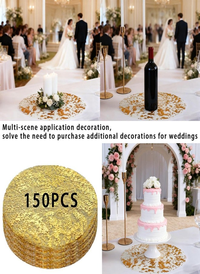 GetFeeds 150PCS Gold Foil Placemats Disposable - 13 Inch Round Metallic Table Runner Set, Pressed Paper Doilies for Wedding Birthday Party Christmas Dining Decor (Golden Chargers Style) - Image 5