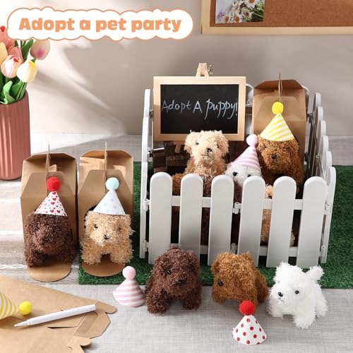 Rigibright 90Pcs Adopt A Puppy Party Favors Mini Plush Stuffed Animals Set Includes 24 Mini Dogs Birthday Hats White Plastic Fence with Artificial Lawn for Adopt A Pet Theme Birthday Party - Image 5