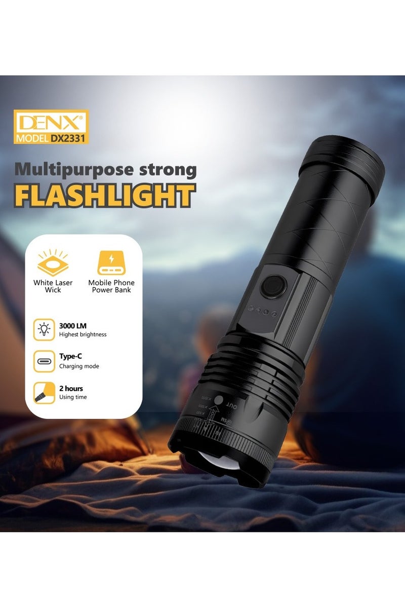 دينكس مصباح يدوي فائق السطوع وقابل لاعادة الشحن، تركيز قابل للتعديل،مصباح يدوي تكتيكي  للطوارئ والتخييم والمشي لمسافات طويلة - Image 2