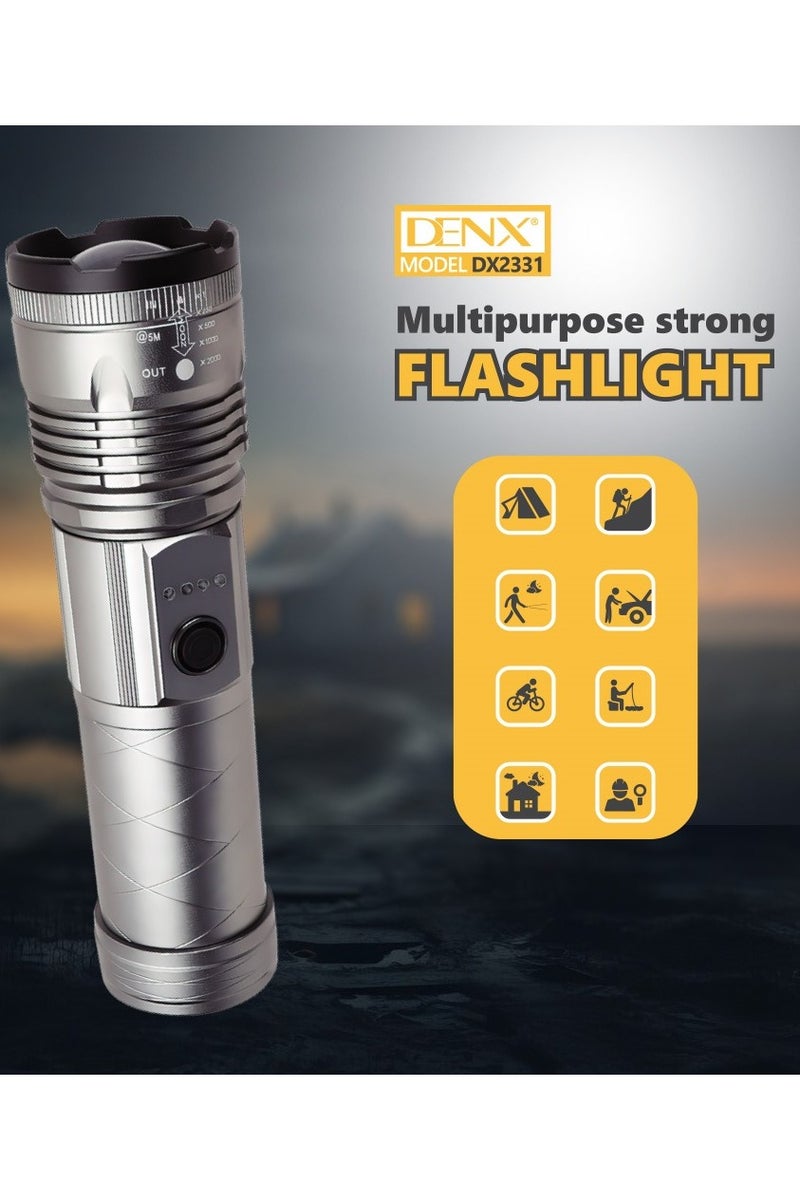 دينكس مصباح يدوي فائق السطوع وقابل لاعادة الشحن، تركيز قابل للتعديل،مصباح يدوي تكتيكي  للطوارئ والتخييم والمشي لمسافات طويلة - Image 4