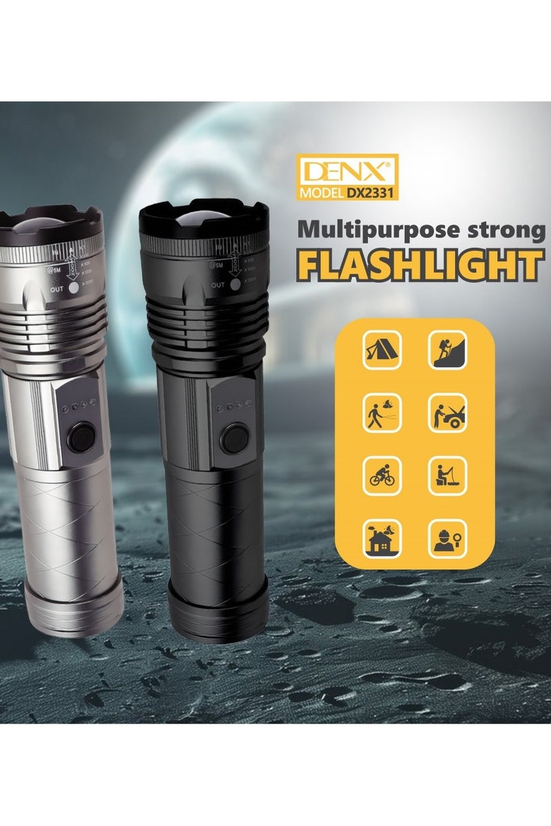 دينكس مصباح يدوي فائق السطوع وقابل لاعادة الشحن، تركيز قابل للتعديل،مصباح يدوي تكتيكي  للطوارئ والتخييم والمشي لمسافات طويلة - Image 3