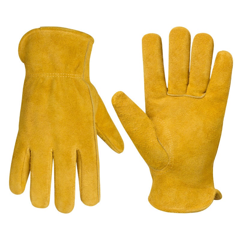 Cowhide flame retardant welding gloves outdoor camping heat insulation aluminum foil high temperature welding maintenance welder work gloves Yellow Yellow