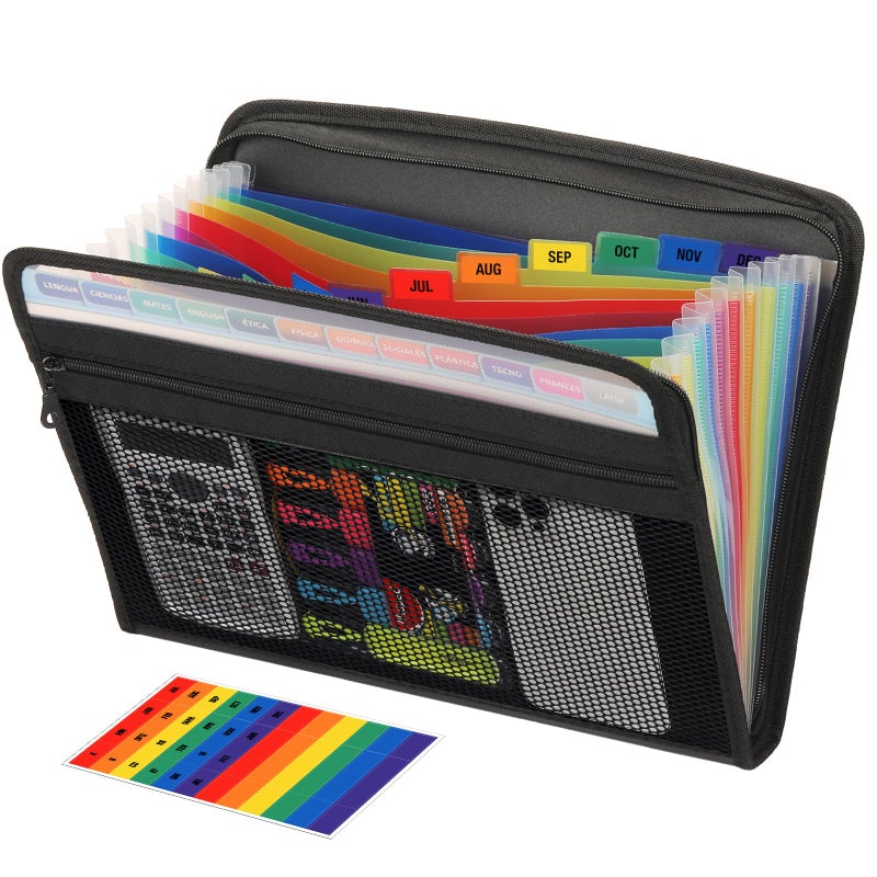 H4D Zippered Accordion File Organizer with Front Mesh Pouch, 13 Pocket Expanding File Folder, Fit for Documents Letter Size A4 Papers, Black - Image 1