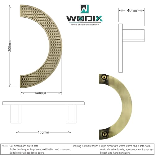 WODIX Classic 8 Inch Round C Shape Door Handle Stainless Steel for Wooden and Glass Door Handle for Main Door (Brass Antique) - Image 3