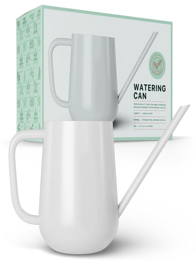 LOOPSEED Metal Watering Can for Indoor Houseplants Outdoor Garden Long Sprout Water Can for Succulents Herb Bonsai Modern Garden Tool 33.8oz/1000ml (Brilliant White) - Image 1
