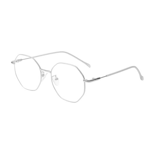 WHHJM Polygon Blue Light Blocking Glasses for Women Men Retro Octagon Square Non-prescription Metal Frame Eyeglasses (Silver Frame) - Image 1