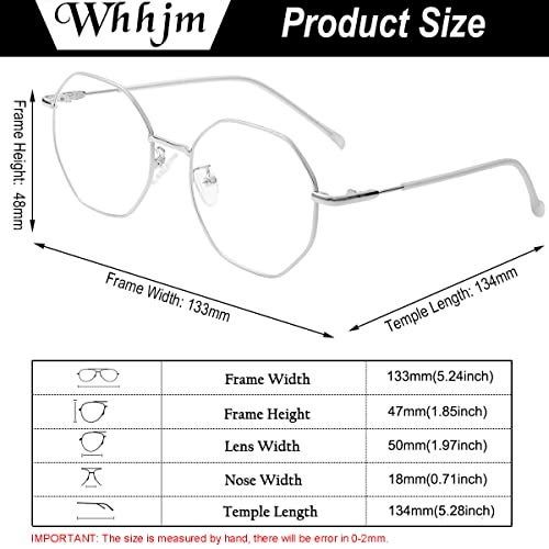 WHHJM Polygon Blue Light Blocking Glasses for Women Men Retro Octagon Square Non-prescription Metal Frame Eyeglasses (Silver Frame) - Image 4
