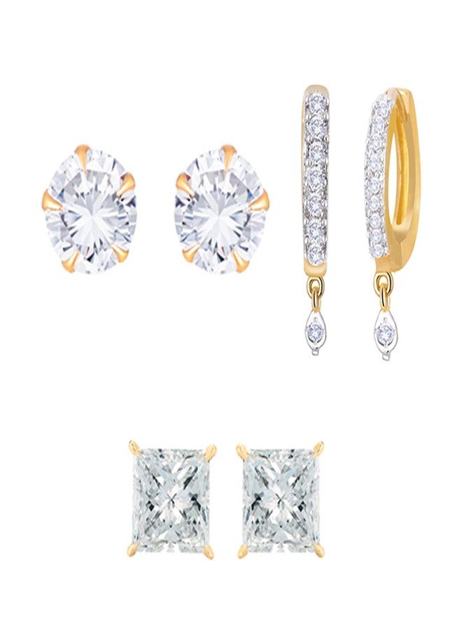 KENNICE Set Of 3 Gold-Plated American Diamond Earrings For Women & Girls - Image 1