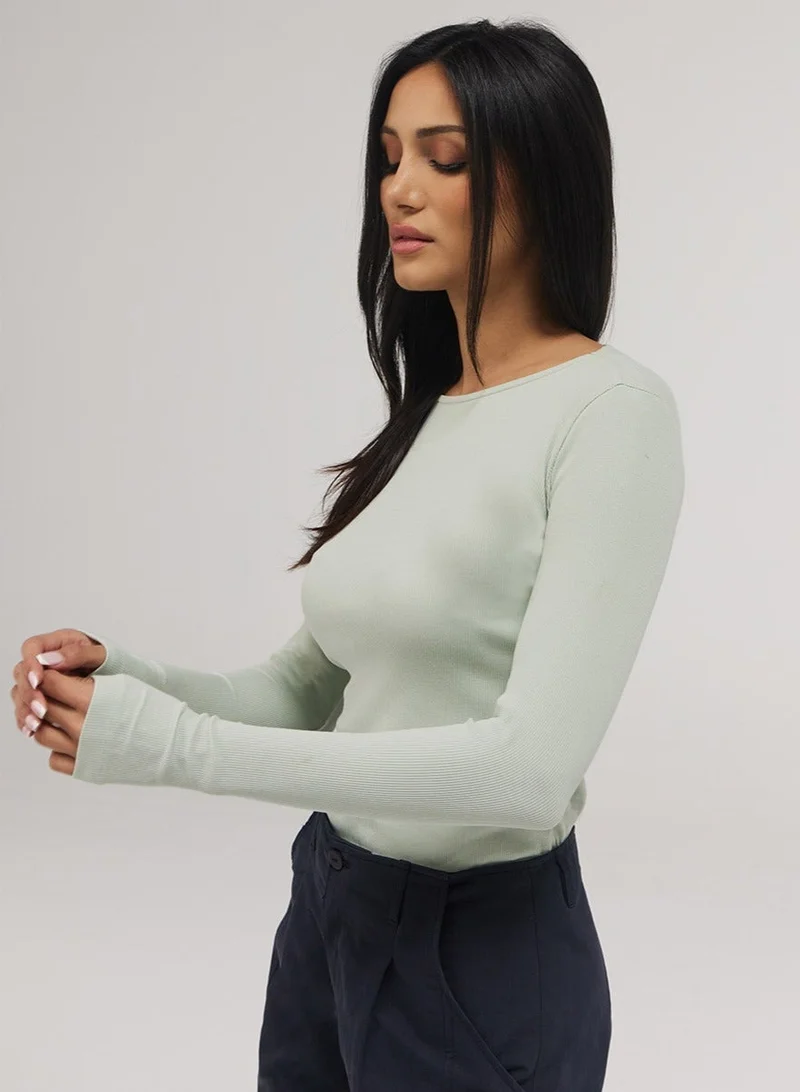 Zigzag Rib Long Sleeve Top - Baby Green