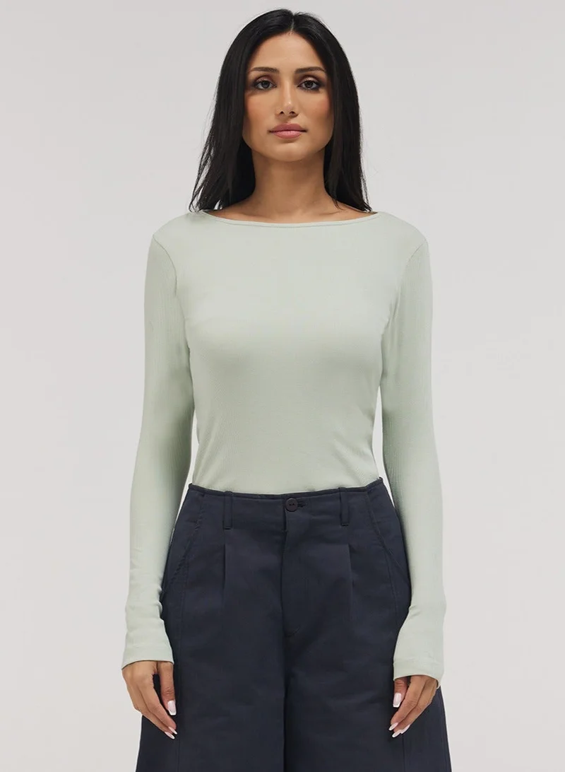Zigzag Rib Long Sleeve Top - Baby Green