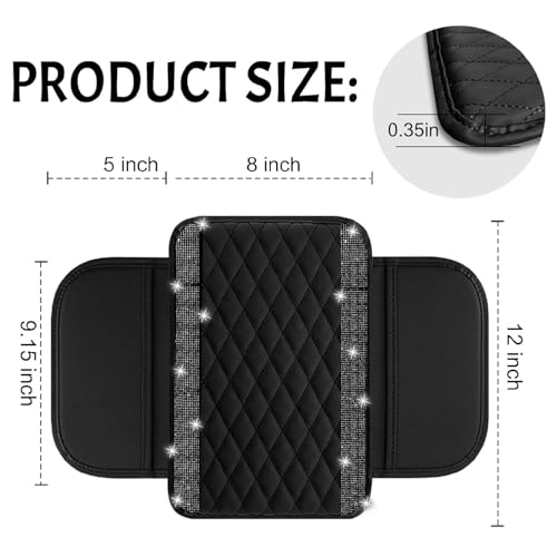 NBTEPEM Bling Car Center Console Cover Leather Car Arm Rest Cover Cushion with 2 Storage Bags Universal Automotive Armrest Protector Storage Box Bling Accessories Interior for Most Vehicles Black - Image 3