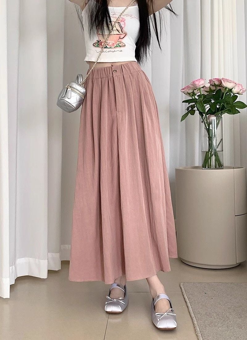 Summer Breathable Tencel Skirt Womens 2025 New Vintage High Waist Loose Thin Dose Umbrella Skirt Mid-length Skirt Lotus root starch color [breathable and comfortable]] 