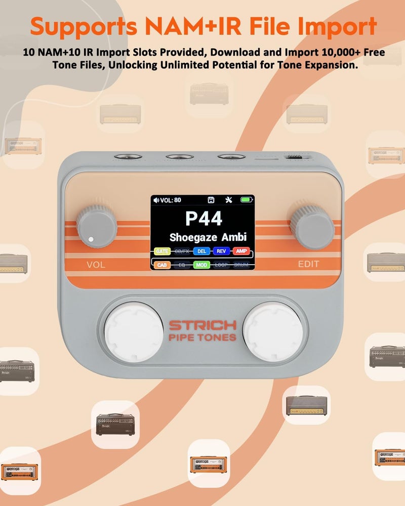 STRICH Pipe Tones Pocket Multi-Effects Processor for Guitar and Bass with 10 Effect Modules 125 Effects 40s Looper 100 Drum Patterns USB Audio Interface Wireless Control (Gray) - Image 3