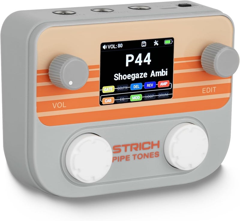 STRICH Pipe Tones Pocket Multi-Effects Processor for Guitar and Bass with 10 Effect Modules 125 Effects 40s Looper 100 Drum Patterns USB Audio Interface Wireless Control (Gray) - Image 1