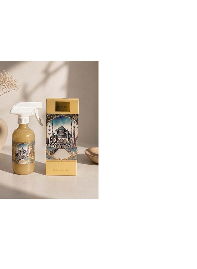 KAMAYA Skyline Collection  Room spray 200 ml  with decal of Istanbul skyline on the beautiful glass jar with spray. Fragrance notes floral spicy and amber with lemon, jasmine, rose vanilla. Perfect for gifting .Beautiful box with gift card inside - Image 3