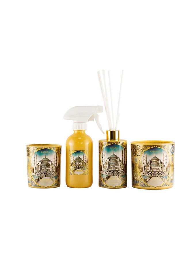 KAMAYA Skyline Collection  Room spray 200 ml  with decal of Istanbul skyline on the beautiful glass jar with spray. Fragrance notes floral spicy and amber with lemon, jasmine, rose vanilla. Perfect for gifting .Beautiful box with gift card inside - Image 4