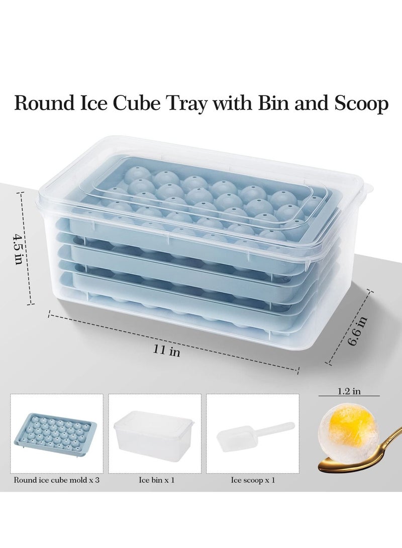 MIXDE Ice Cube Tray, Round Ice Cube Trays for Freezer with Lid & Bin, 1.2 IN X 99 PCS Sphere Ice Ball Maker Molds Circle Ice Tray for Whiskey Cocktails Drinks (3 Trays 1 Ice Container and Scoop) - Image 3