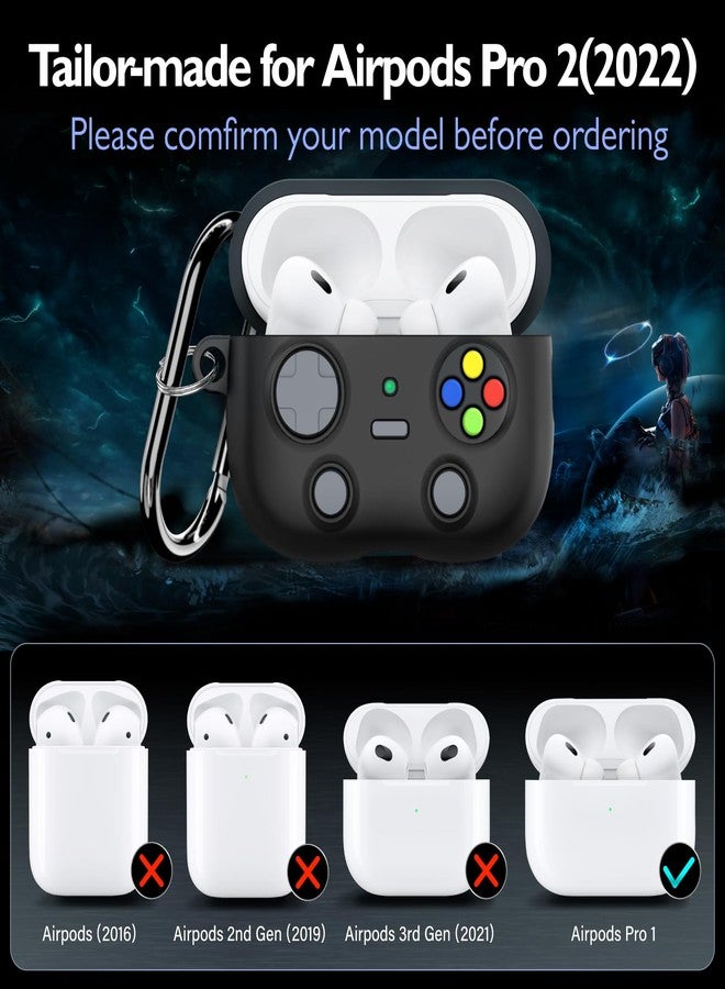 volport Case for Airpods Pro 2nd Generation: Silicone Cover for Apple Air Pods Pro 2 /1st Gen with Keychain, Cool Game Designed Skin for Men Boys Women Girls Kids, Black - Image 2