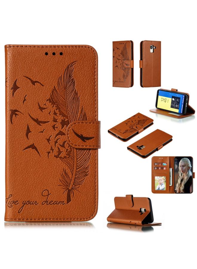 S-TOP Feather Pattern Litchi Texture Horizontal Flip Leather Case with Wallet & Holder & Card Slots For Galaxy J6 - Image 1