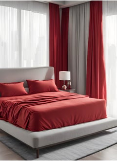 Raymond Raymond Home King Flat Sheet Bedsheet 144 Thread Count Luxirious Mercerised 100% Long Staple Cotton Bedding Solid Pre Shrunk Percale Finish Bed Linen with 2 Pillow Case - Red (274 * 274 CM)  - Image 1