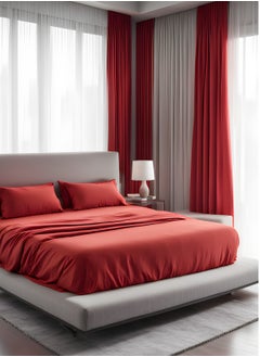 Raymond Raymond Home King Flat Sheet Bedsheet 144 Thread Count Luxirious Mercerised 100% Long Staple Cotton Bedding Solid Pre Shrunk Percale Finish Bed Linen with 2 Pillow Case - Red (274 * 274 CM)  - Image 2