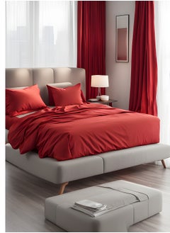 Raymond Raymond Home King Flat Sheet Bedsheet 144 Thread Count Luxirious Mercerised 100% Long Staple Cotton Bedding Solid Pre Shrunk Percale Finish Bed Linen with 2 Pillow Case - Red (274 * 274 CM)  - Image 3