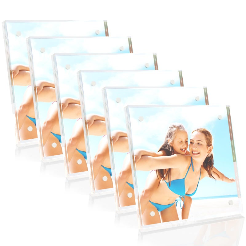 HELPLEX Picture Frames  6 Pack 4x4 inch Acrylic Picture Frame Clear 4 x 4 Photo Frames Magnetic Picture Frames Ready for Tabletop Display  Effectively Protect Photos from Fading and Yellowing - Image 1