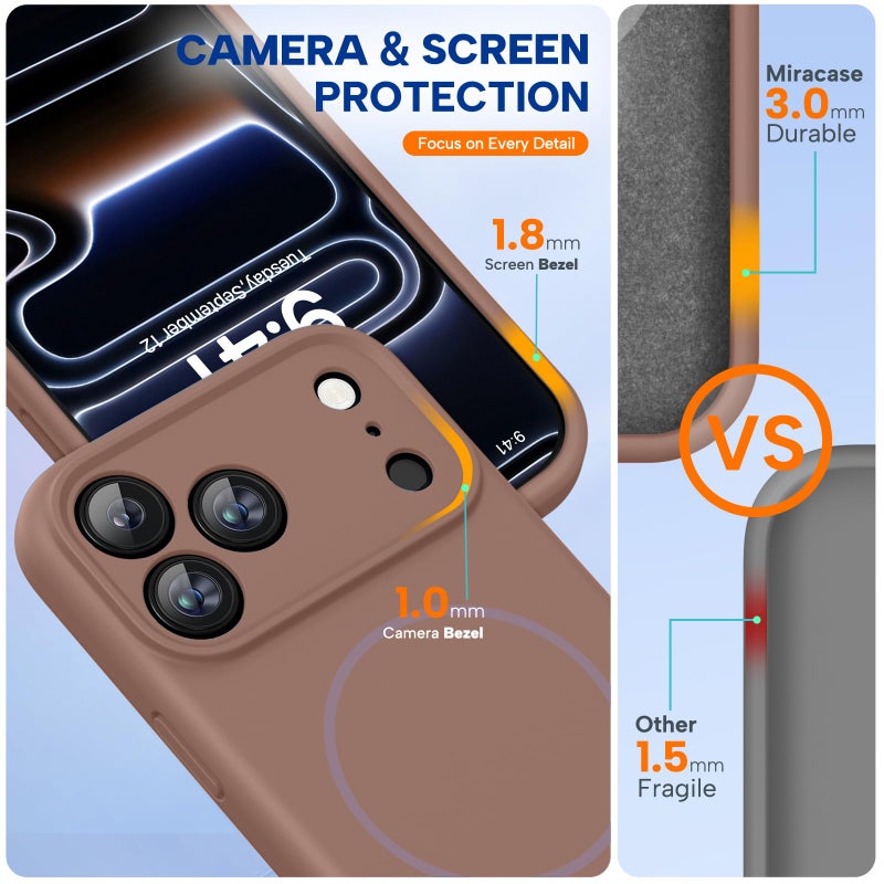 Miracase Magnetic for iPhone 17 Pro Max Case, Compatible with MagSafe, Integrated Silicone Camera Control Cover, 3.0mm Thicken Shockproof Drop Protection Phone Case for 17 ProMax, Chocolate - Image 3