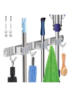 MIXDE Stainless Steel Wall Mount, Broom Mop Holder Heavy Duty Tool Storage Organization, Screws Drilling Or Self-adhesive Installation Suitable for Home, Kitchen, Bathroom, Garage, Closet and Shed  - Image 1