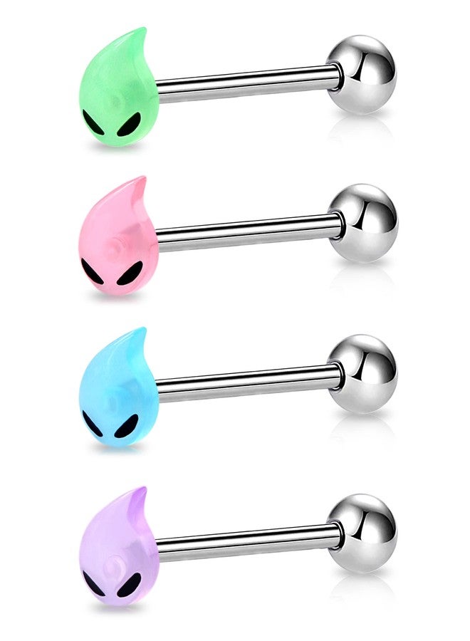 Melighting 4pcs Tongue Rings 14G Tongue Piercing Jewelry Glow in the Dark Teardrop Tongue Jewelry Stainless Steel Tongue Bars for Women Body Piercing Jewelry - Image 1
