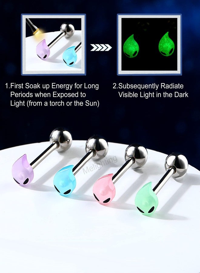 Melighting 4pcs Tongue Rings 14G Tongue Piercing Jewelry Glow in the Dark Teardrop Tongue Jewelry Stainless Steel Tongue Bars for Women Body Piercing Jewelry - Image 2
