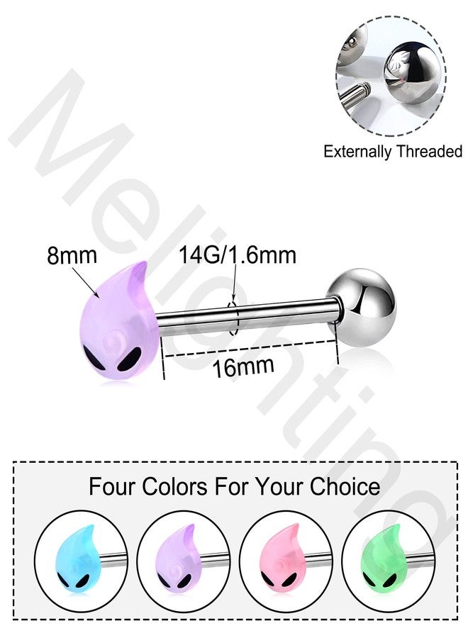 Melighting 4pcs Tongue Rings 14G Tongue Piercing Jewelry Glow in the Dark Teardrop Tongue Jewelry Stainless Steel Tongue Bars for Women Body Piercing Jewelry - Image 5