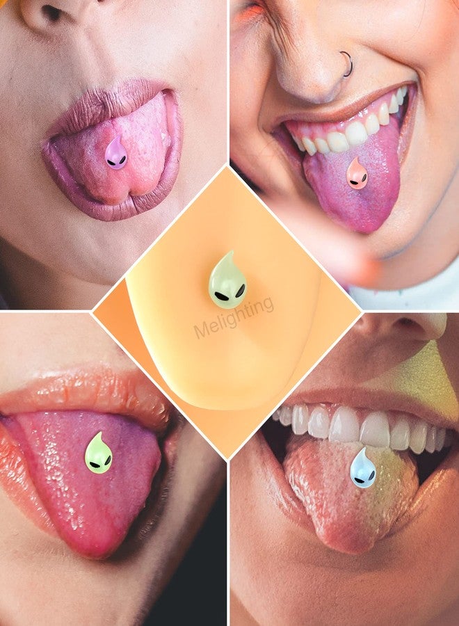Melighting 4pcs Tongue Rings 14G Tongue Piercing Jewelry Glow in the Dark Teardrop Tongue Jewelry Stainless Steel Tongue Bars for Women Body Piercing Jewelry - Image 3