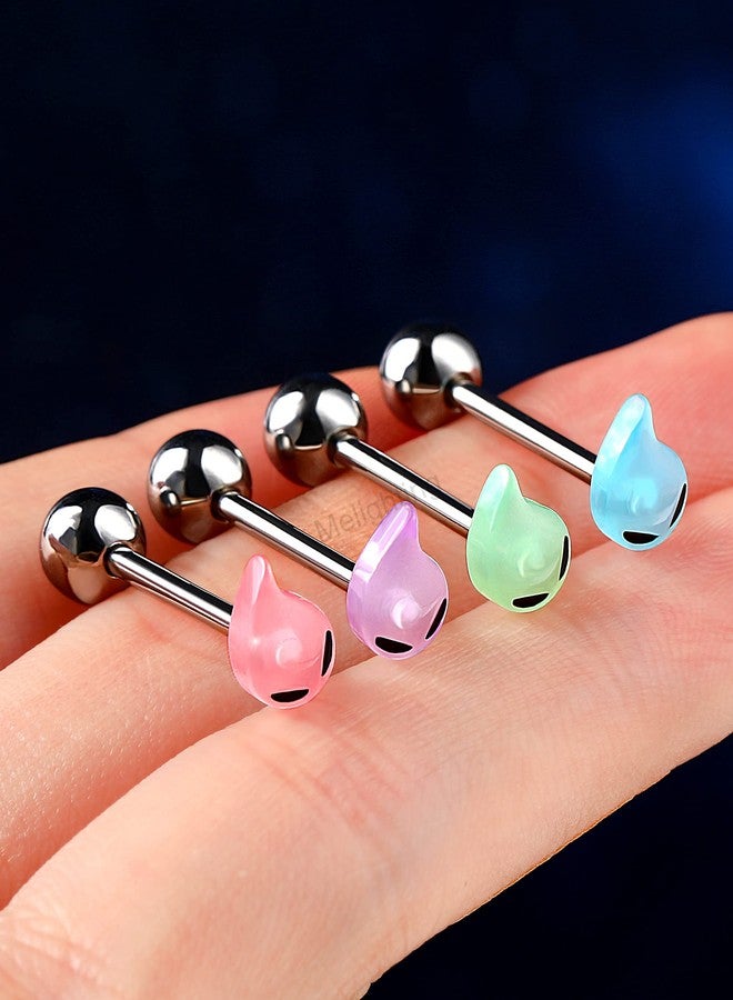 Melighting 4pcs Tongue Rings 14G Tongue Piercing Jewelry Glow in the Dark Teardrop Tongue Jewelry Stainless Steel Tongue Bars for Women Body Piercing Jewelry - Image 4
